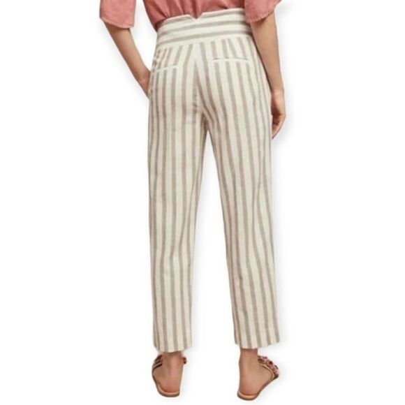 Anthropologie Oasis Striped Linen‎ Blend Tailored Ankle Pants White/Taupe 6 - Picture 10 of 10